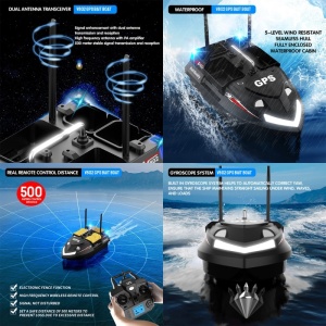 Łódka Zanętowa iUni V802 PRO, GPS, 2 Akumulatory 12000mAh, 4 Pojemnikami, Pojemność 3kg, 500m, 15km/h, Zdalne sterowanie 2.4GHz, Czarny - Img 9