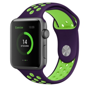 Pasek iUni kompatybilny z Apple Watch Ultra/SE/8/7/6/5/5/4/3/2/1, 40 mm, Silicon Sport, fioletowy/zielony - Img 2