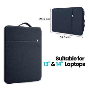 Torba na laptop 13"-14" iUni z wodoodpornego materiału tekstylnego, odporna na zarysowania i wstrząsy, z kieszenią zewnętrzną, granatowa - Img 2