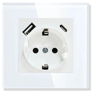Gniazdo ścienne z ramką ze szkła hartowanego, z portami USB-A i USB-C, iUni UC1, 16A - Img 2