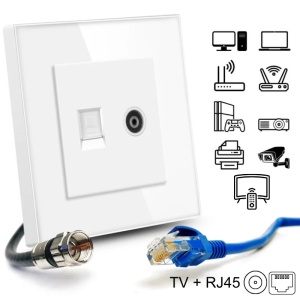 Gniazdo TV + Internet RJ45, Cat6, Cat6, ramka szklana, iUni TDS - Img 2