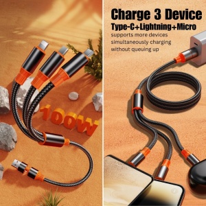 Kabel do szybkiego ładowania iUni B18 5 w 1, 100 W, szybkie ładowanie, 120 cm, USB-A/USB-C do Micro-USB, Lightning, Type-C, iPhone, Samsung, Huawei, Xiaomi, Airpods, MacBook - Img 3