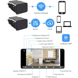Ładowarka USB iUni IP1000 z kamerą szpiegowską iUni IP1000, 8 GB, WiFi, 4K View, Audio-Video, P2P - Img 5