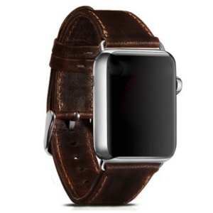 Pasek do zegarka iUni kompatybilny z Apple Watch Ultra/SE/8/7/6/5/4/3/2/1, 38 mm, Vintage, skórzany, ciemna kawa - Img 2