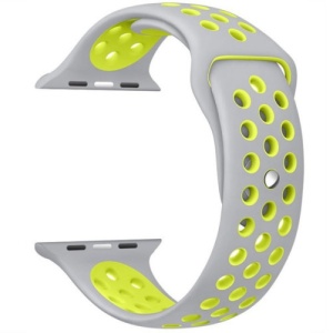 Pasek iUni iUni kompatybilny z Apple Watch Ultra/SE/8/7/6/5/5/4/4/3/2/1, 38 mm, Silicon Sport, srebrny/żółty - Img 3