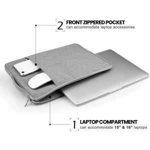 Torba na laptop 15"-16" iUni z wodoodpornego materiału tekstylnego, odporna na zarysowania i wstrząsy, z kieszenią zewnętrzną, szara - Img 3