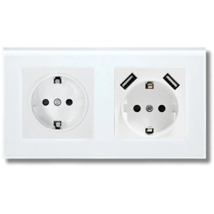 Gniazdo podwójne, szklana ramka, 2 porty USB-A, iUni US2, 16A - Img 1