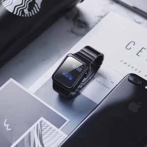 iUni Pokrowiec ochronny na Apple Watch Smartwatch 38 mm ze szkłem hartowanym 3D, czarny - Img 4