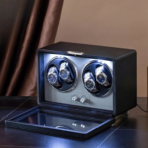 iUni Rotomat na 4 Zegarki Automatyczne, Retro Watch Winder, Skóra Ekologiczna, Czarny - Img 2