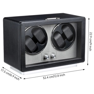 iUni Rotomat na 4 Zegarki Automatyczne, Retro Watch Winder, Skóra Ekologiczna, Czarny - Img 12