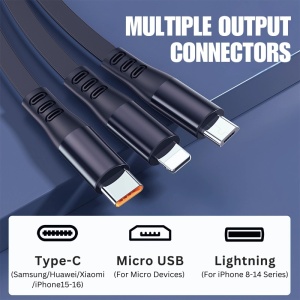 Kabel szybkiego ładowania 5 w 1, chowany, iUni B23, 100 W, szybkie ładowanie, 120 cm, USB-A/USB-C na Micro-USB, Lightning, Type-C, iPhone, Samsung, Huawei, Xiaomi, Airpods, MacBook - Img 5