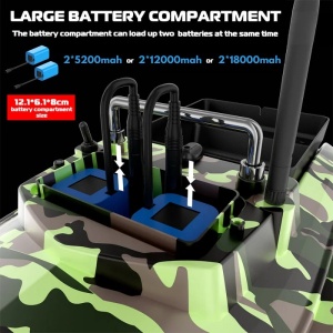 Łódka Zanętowa iUni V050, 500m, Pojemność 2kg, 5200mAh, 10km/h, Zdalne sterowanie 2.4GHz, Kamuflaż zielony - Img 4
