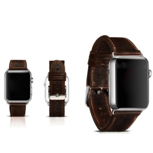 Pasek do zegarka iUni kompatybilny z Apple Watch Ultra/SE/8/7/6/5/4/3/2/1, 38 mm, Vintage, skórzany, ciemna kawa - Img 3