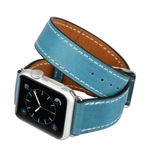 Pasek do zegarka iUni kompatybilny z Apple Watch Ultra/SE/8/7/6/5/4/3/2/1, 40 mm, Double Tour, skórzany, niebieski - Img 4