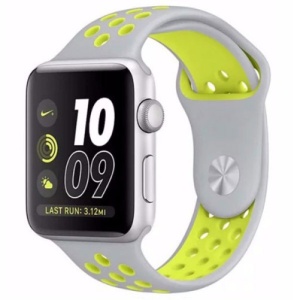 Pasek iUni iUni kompatybilny z Apple Watch Ultra/SE/8/7/6/5/5/4/4/3/2/1, 42 mm, Silicon Sport, srebrny/żółty - Img 2