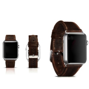 Pasek iUni kompatybilny z Apple Watch Ultra/SE/8/7/6/5/4/3/2/1, 40 mm, Vintage, skórzany, ciemna kawa - Img 3