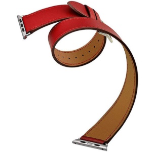 Pasek iUni kompatybilny z Apple Watch Ultra/SE/8/7/6/5/4/3/2/1, 42 mm, Double Tour, skórzany, czerwony - Img 2