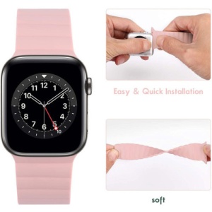 Pasek iUni kompatybilny z Apple Watch Ultra/SE/8/7/6/5/5/4/4/3/2/1, 44 mm, silikonowy, magnetyczny, różowy - Img 2