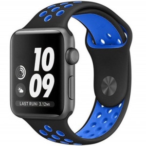 Pasek iUni Watch kompatybilny z Apple Watch Ultra/SE/8/7/6/5/5/4/3/2/1, 40 mm, Silicon Sport, czarny/niebieski - Img 3