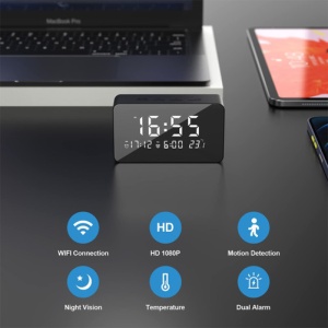 Zegar biurkowy z Kamerą Szpiegowską iUni IP61, Full HD, Wi-Fi, Noktowizor, Termometr wewnętrzny - Img 5