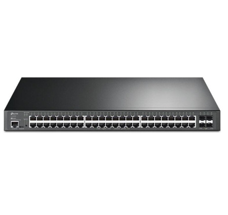 "JetStream™ 48-Port Gigabit and 4-Port 10GE SFP+ L2+ Managed Switch with 48-Port PoE+ PORT: 48× Gigabit PoE+ Ports, 4× 10G SFP+ Slots, RJ45/Micro-USB Console Port SPEC: 802.3at/af, 500 W PoE Power, 1U 19-inch Rack-mountable Steel Case FEATURE: