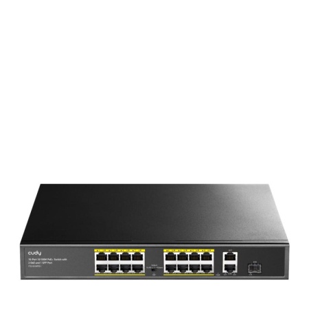 CUDY 16-Port 10/100M PSE RJ-45 +2 Gigabit RJ- 45 +1SFP Port with 16 POE Ports Switch with Built-in power supply, support 16-port IEEE 802.3at PoE+ Injector,Rack-mountable Steel case, 200W Internal