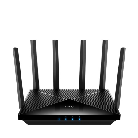 CUDY BE11000 Full 2.5G Tri-Band Wi-Fi 7 Mesh Router, Chipset Qualcomm, 802.11be/ax/ac/a/b/g/n, 5764Mbps at 6GHz + 4320 Mbps at 5GHz + 688Mbps at 2.4GHz, 4 x 2.5Gbps RJ45 Ports, 6 x 5dBi fixed antennas, WiFi router/AP/ Repeater/WISP Mode,