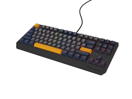 Tastatura gaming mecanica cu fir Genesis Thor 230 TKL, iluminare RGB, switch Linear, switch model Outemu Panda, numar taste 87, 11 butoane multimedia, lungime cablu 1.6m, dimensiuni 363 x 155 x 39 mm, naval blue