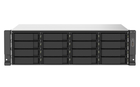 NAS QNAP 1673AU 16-Bay, CPU AMD Ryzen V1000 series V1500B 4C/8T 2.2 GHz, RAM 16GB (1 x 16GB) DDR4 (max. 64GB total, optional ECC RAM support), 16 x 2.5"/3.5" SATA 6Gbps HDD (neincluse), LAN: 2 x 2.5GbE, optional 10GbE expansion via a PCIe card, USB3.2