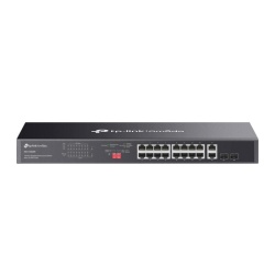 Omada 18-Port Gigabit Rackmount Switch with 16-Port PoE+ PORT: 16× Gigabit PoE+ Ports, 2× Gigabit Non-PoE Ports, 2× Combo Gigabit SFP Slots SPEC: 802.3at/af, 250 W PoE Power, 1U 19-inch Rack-mountable Steel Case FEATURE: Plug and Play - Img 2