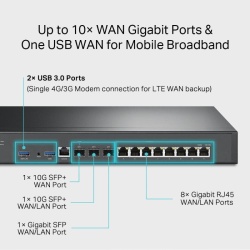 "Omada VPN Router with 10G Ports PORT: 1× 10G SFP+ WAN Port, 1× 10G SFP+ WAN/LAN Port,1× Gigabit SFP WAN/LAN Port, 8× Gigabit RJ45 WAN/LAN Ports, 2× USB3.0 port FEATURE: Integration with Omada SDN Controller, Support SSL VPN, OpenVPN and IPsec/ PPTP/ - Img 7
