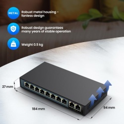 Extralink CERES PoE Switch 8x 100Mb/s PoE/PoE+ 2x RJ45 Uplink 100Mb/s 96W - Img 9