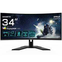 Gigabyte G34WQCP gaming monitor diagonala 34", 797.22 x 333.72 mm, Non-glare type, Rezolutie: 3440 x 1440, Luminozitate: 350 cd/m2, Contrast: 4000:1, Unghi vizualizare: 178°(H)/178°(V), Timp raspuns: 1ms GTG, Refresh rate: 180Hz, Flicker-free, Interfata: - Img 1