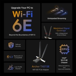 Adaptor wireless TP-Link, Archer TXE72E, AX5400, 2 x antene externe Dual-Band 5Ghz, 2.4 Ghz, PCI-E WI-FI 6E dimensiuni: 55 × 36 × 11.5 mm, Bluetooth 5.2. - Img 6