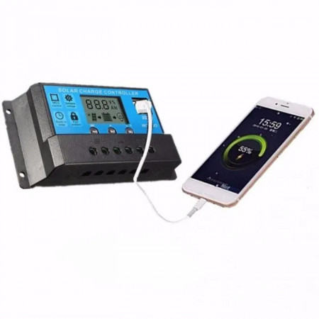 Regulator de incarcare Pwm solar 12/24v cu afisaj + 2 usb, 30a - Img 2