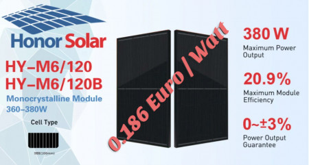 36 x Panou fotovoltaic monocristalin half-cut 380w black Honor Solar