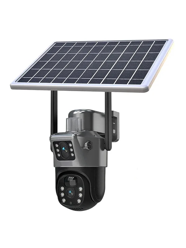Camera Supraveghere Gri DUBLA 2 Ecrane Diferite cu Panou Solar si WIFI - Img 1
