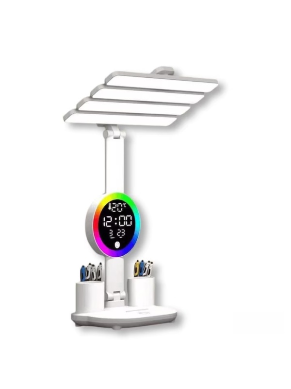 Lampa Inteligentă 3 în 1 pentru Birou – LED cu Afișaj Ceas, Temperatură si Organizatoare