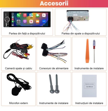 Player Auto Universal 6.36 Inch cu Apple CarPlay și Android Auto Wireless + Cameră Marșarier CADOU - Img 8