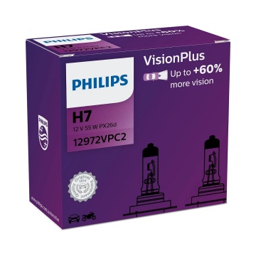 Set 2 Bucăți Bec Halogen Philips H7 VisionPlus 12V 55W PX26d