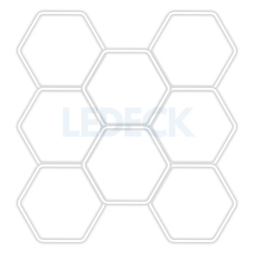 Lumină LED Hexagonală Profesională Aluminiu – 8 Module 299x315CM - Service Auto, Detailing, Ateliere, Spații Comerciale