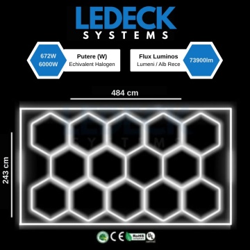 Set Lumină LED Hexagonală 14 Module + Rama 484x243CM – Sală Fitness, Gym, Studio - Img 2