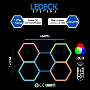Lumină LED RGB Hexagonală Profesionala Alunminiu – 5 Module 244x170CM 192W, Echivalent 1600W, Garaj, Salon, Atelier - Img 2