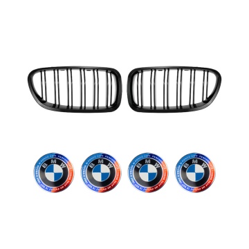 Pachet BMW Seria 5 F10 F11 2010-2017 – Grile Duble Negre + Capace Centrale Jante 68mm model Aniversar 2