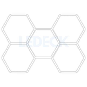 Lumină LED Hexagonală Profesională Aluminiu– 5 Module 210x299CM – Service Auto, Detailing, Ateliere, Spații Comerciale