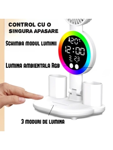 Lampa Inteligentă 3 în 1 pentru Birou – LED cu Afișaj Ceas, Temperatură si Organizatoare - Img 3