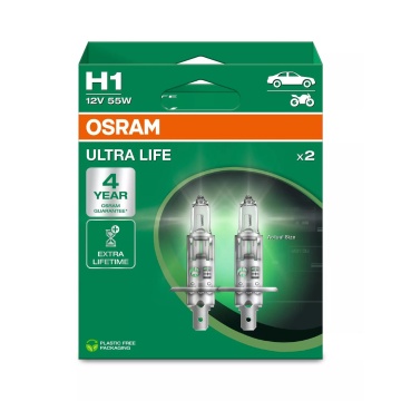 Set 2 Becuri 12V H1 Blister Osram Ultra Life
