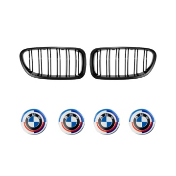 Pachet BMW Seria 5 F10 F11 2010-2017 – Grile Duble Negre + Capace Centrale Jante 68mm model Aniversar