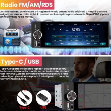 Player Auto Universal 6.36 Inch cu Apple CarPlay și Android Auto Wireless + Cameră Marșarier CADOU - Img 4