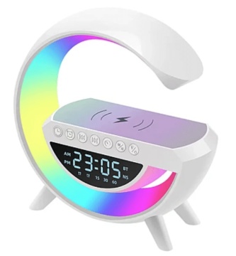 Boxa Multifunctionala 4 in 1 Lampa LED RGB, Difuzor Bluetooth, Incarcator Telefon Wireless, Ceas cu Alarma